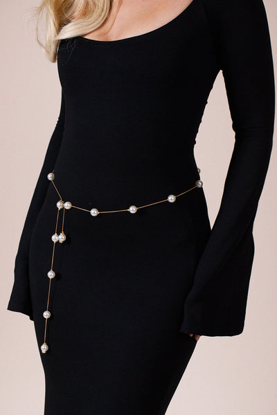 White - Minimal Pearl Chain Belt In Gold by SVNX
