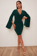 V Neck Split Sleeve Bodycon Mini Dress In Green by Chi Chi