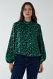 High Neck Leopard Print Satin Blouson Top by Blue Vanilla