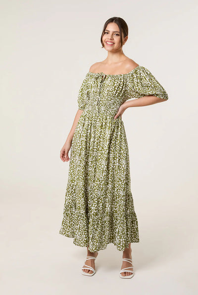 Khaki - Tie Front Shirred Dress by Blue Vanilla