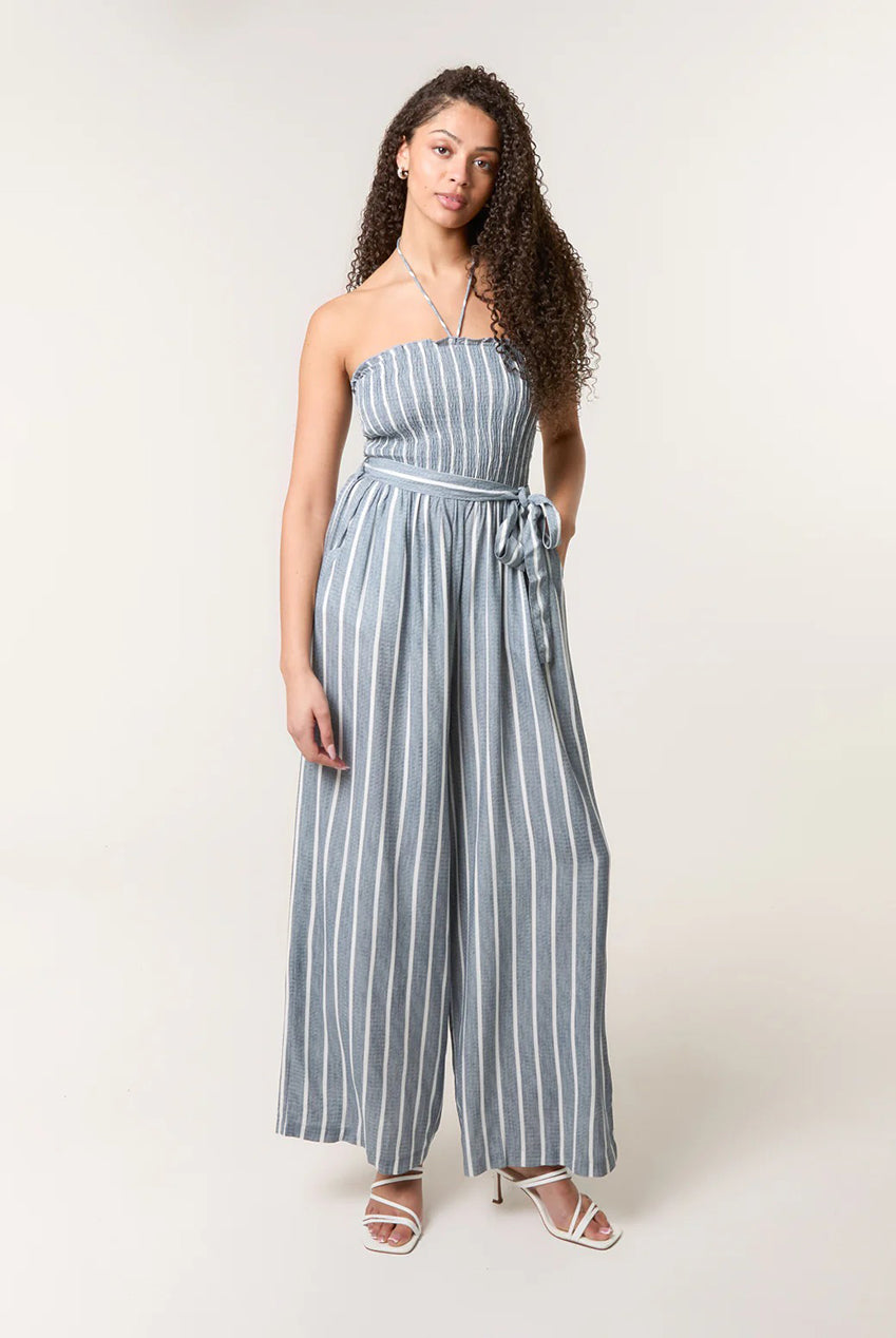 Shirred Tie Neck Jumpsuit BV257909018A