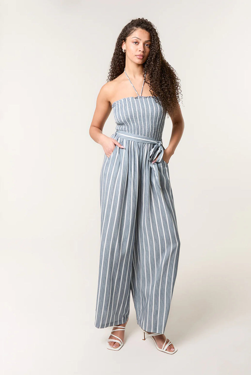 Shirred Tie Neck Jumpsuit BV257909018A