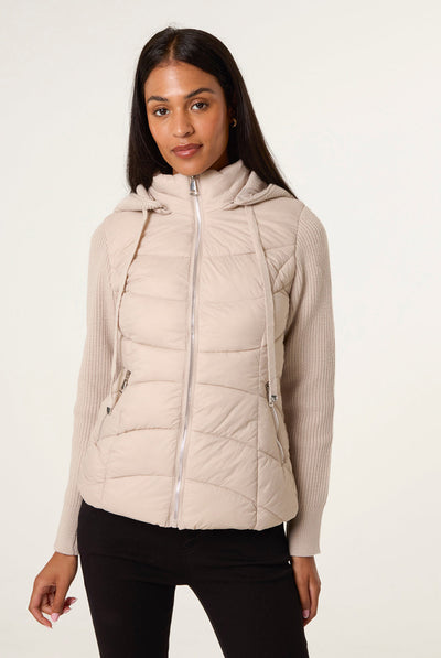 Stone - Knitted Sleeve Puffer Jacket by Blue Vanilla