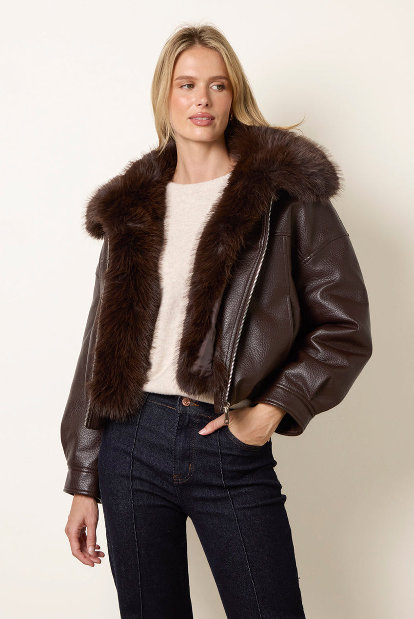 PU Faux Fur Trimmed Jacket BV261115030