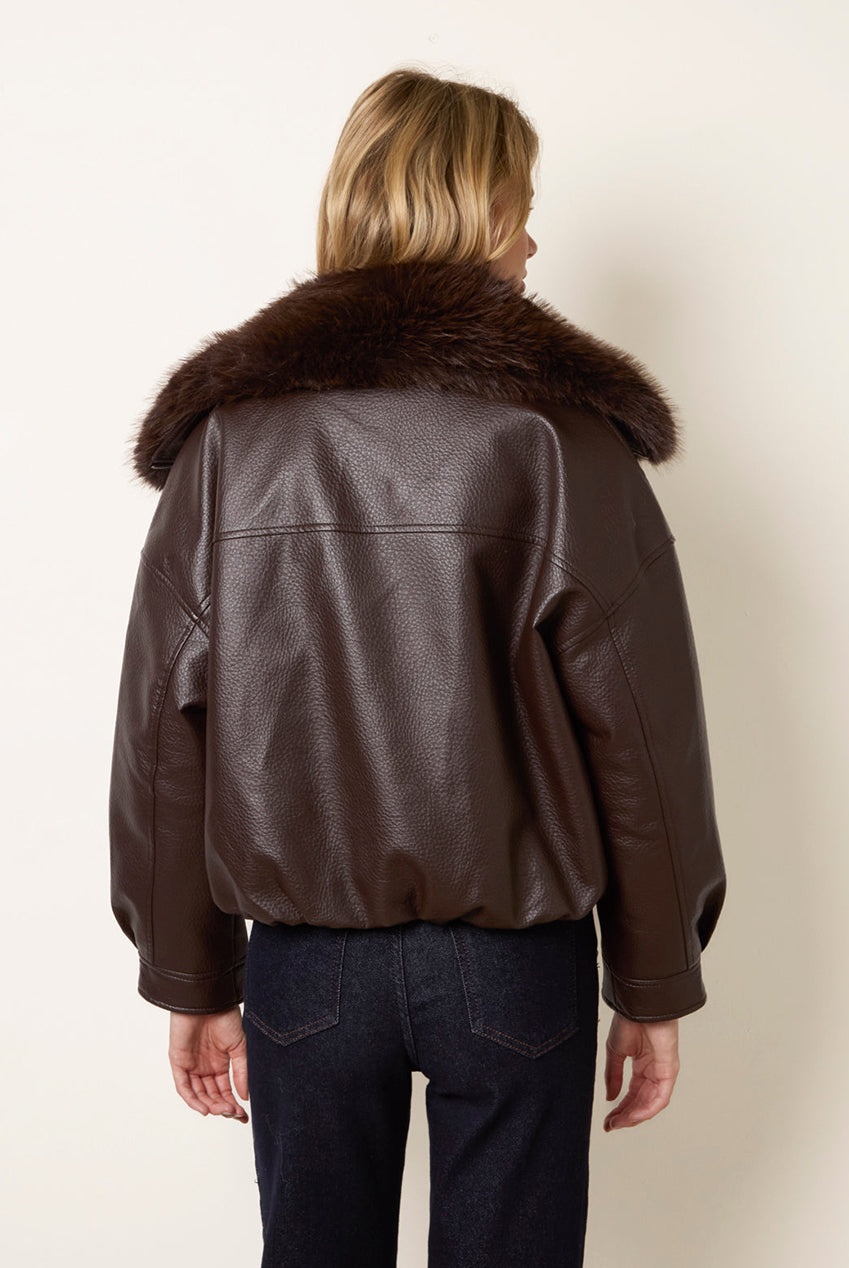 PU Faux Fur Trimmed Jacket BV261115030