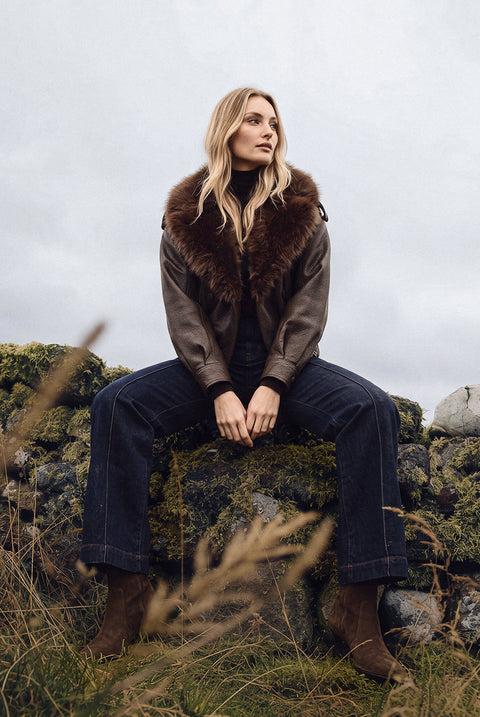PU Faux Fur Trimmed Jacket by Blue Vanilla