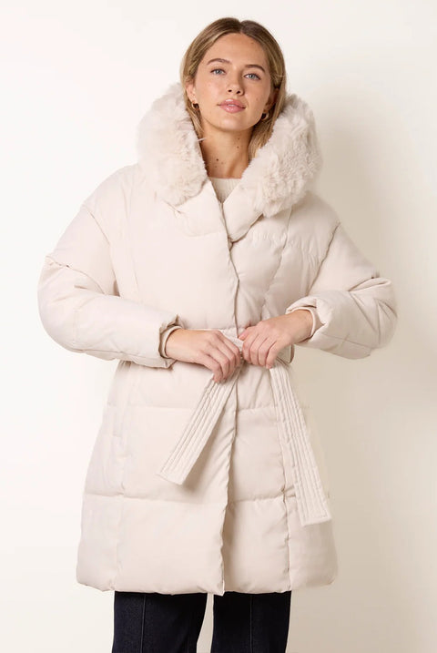 Faux Fur Hood Short Puffer Coat by Blue Vanilla