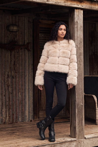 Beige - Faux Fur Short Coat by Blue Vanilla