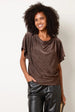 Button Detail Draped Cowl Neck Top by Blue Vanilla
