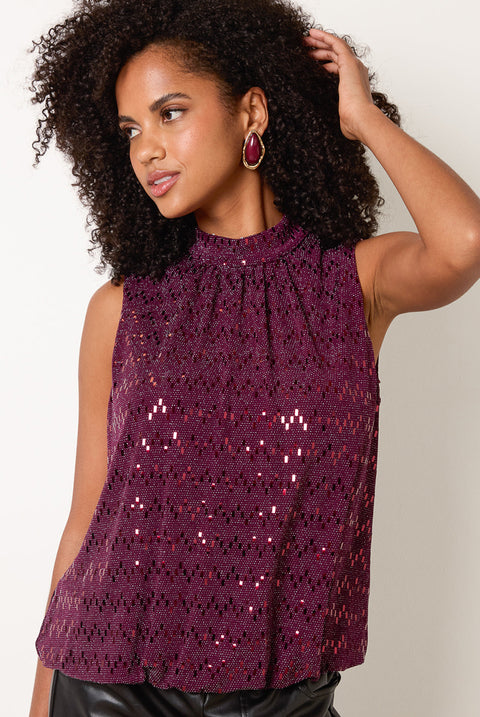 High Neck Metallic Puff Ball Blouse by Blue Vanilla