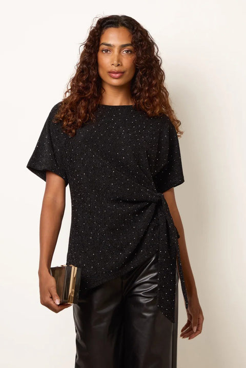 Side Tie Rhinestone Jacquard Top by Blue Vanilla