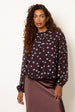 Polka Dot Cowl Neck Puff Ball Blouse by Blue Vanilla