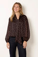 Metallic Polka Dot V Neck Tie Puff Ball Blouse by Blue Vanilla