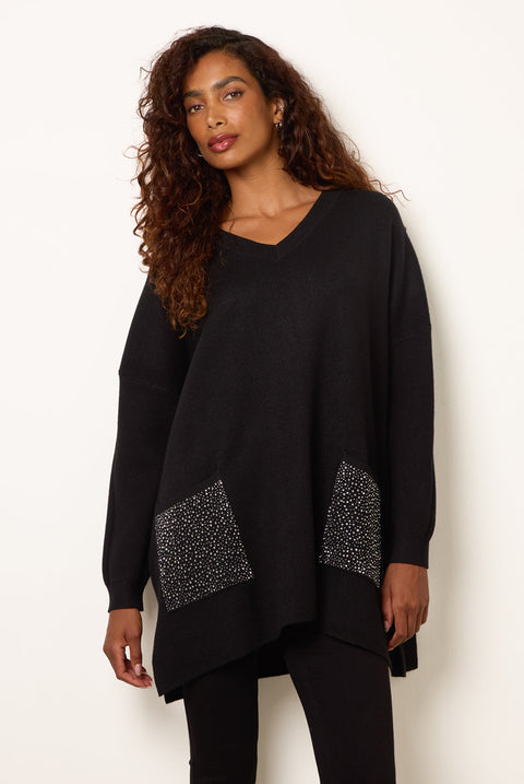 Diamante Pocket Knit Jumper by Blue Vanilla