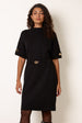 Funnel Neck Belted Knit Dress by Blue Vanilla