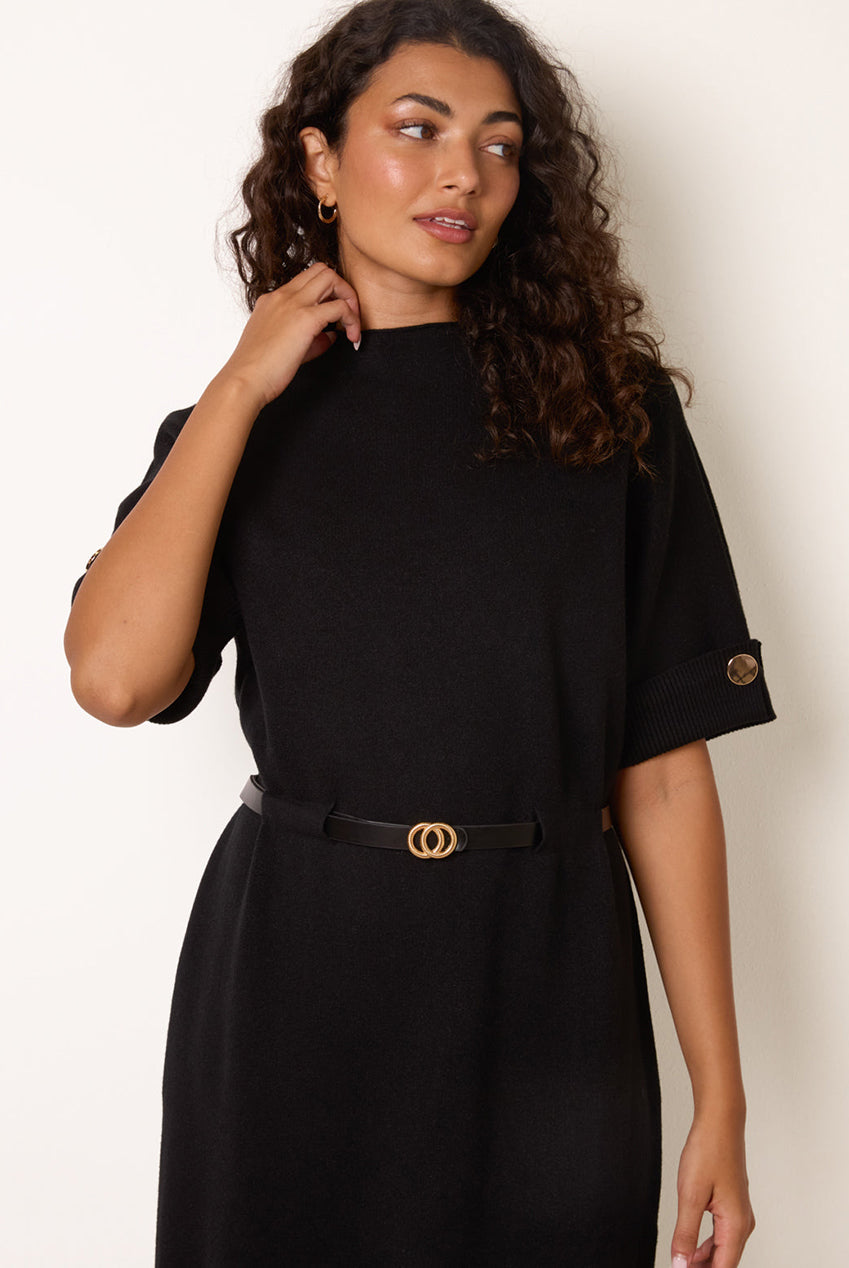 Funnel Neck Belted Knit Dress BV261533003