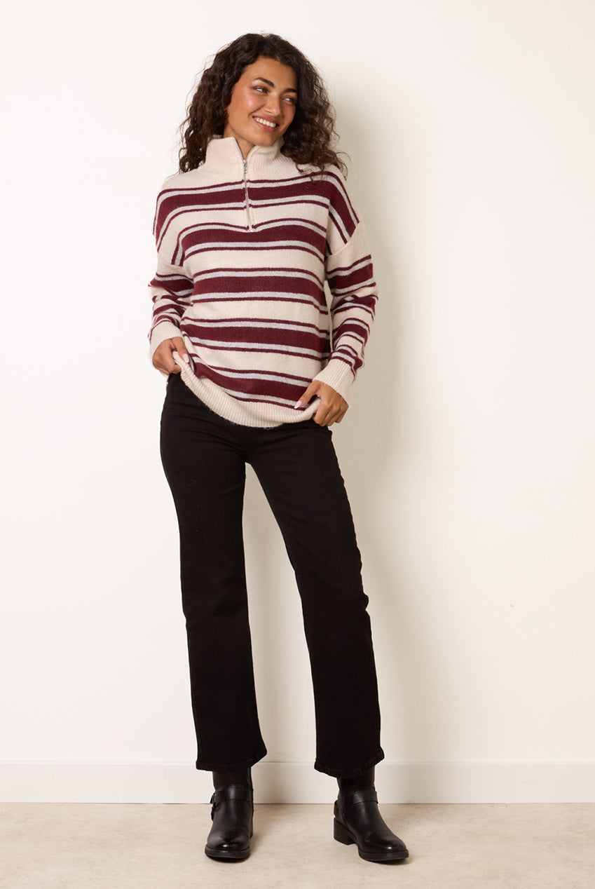 Stripe Knit Zip Top Jumper BV261548901