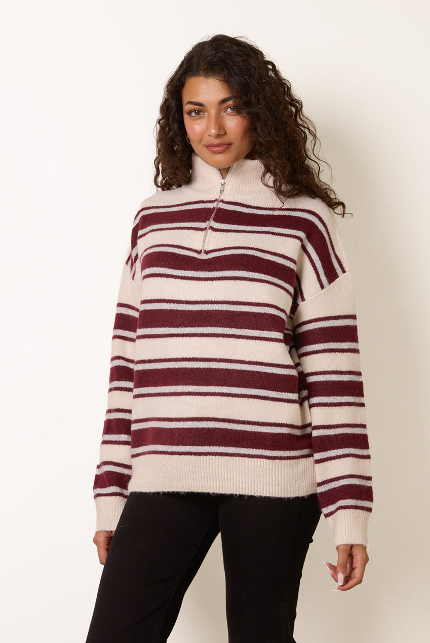 Stripe Knit Zip Top Jumper BV261548901