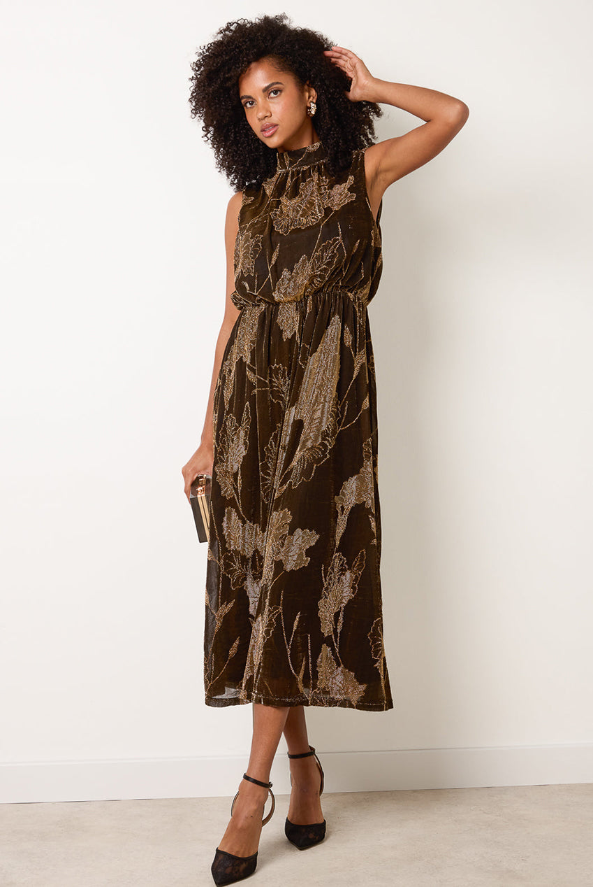 High Neck Jacquard Midi Dress BV261822184