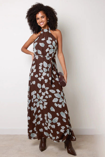 Chocolate - High Neck Maxi Dress by Blue Vanilla