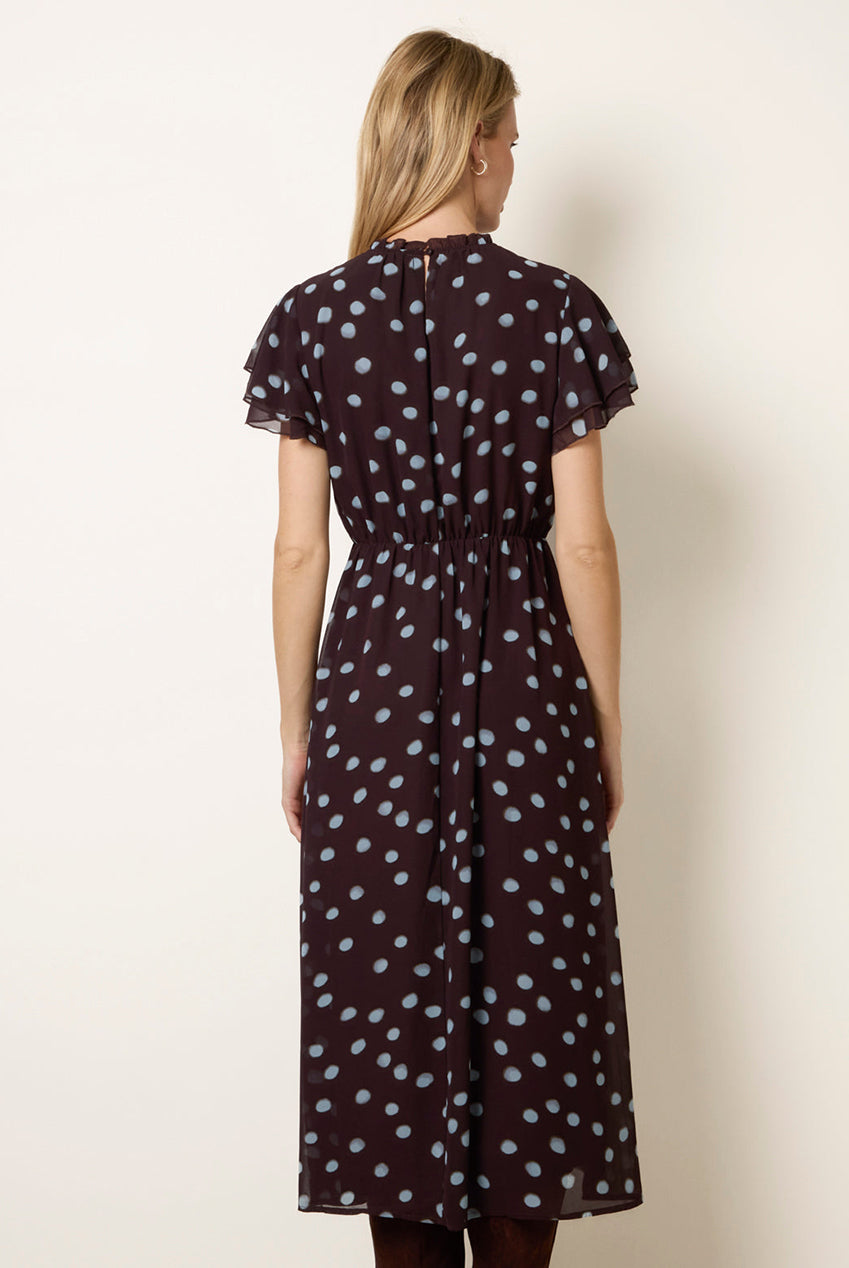 Polka Dot Frill Neck Midi Dress BV261829030