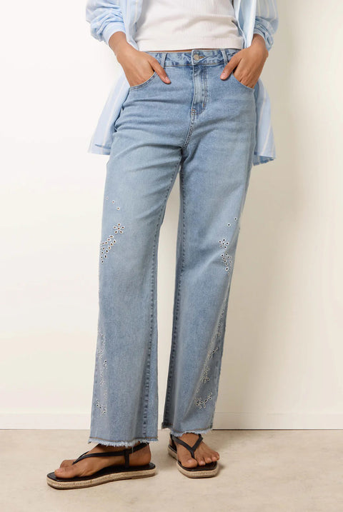 Broidery Side Detail Jeans by Blue Vanilla