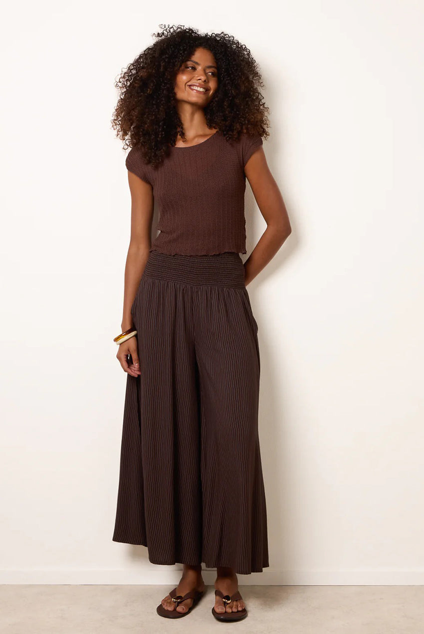 Wide Leg Shirred Waist Wavy Trousers BV269237030