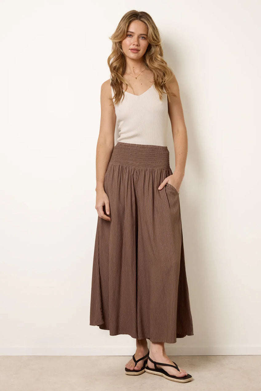 Wide Leg Shirred Waist Wavy Trousers BV269237004