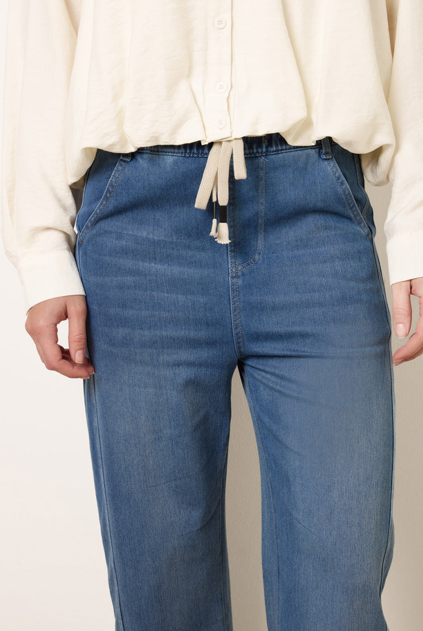 Drawstring Seam Detail Wide Leg Jeans BV269257262