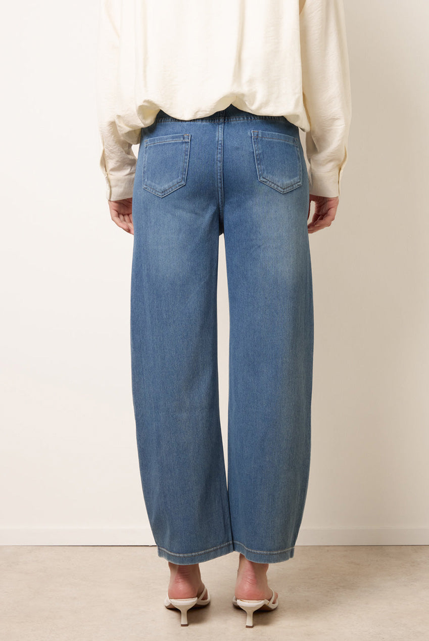 Drawstring Seam Detail Wide Leg Jeans BV269257262