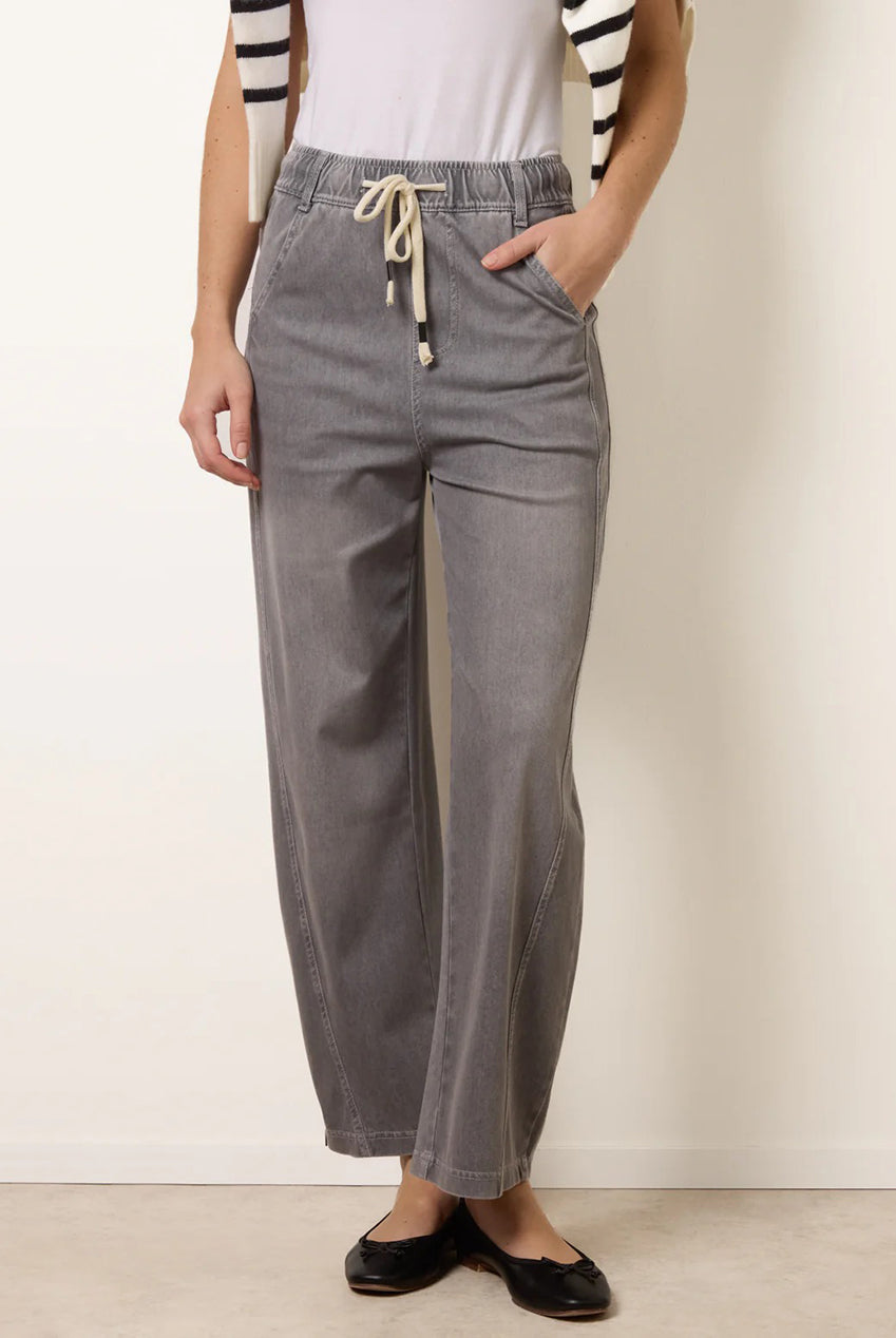 Drawstring Seam Detail Wide Leg Jeans BV269257268