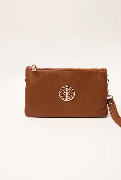 Tan - Detailed Zip Up Purse With Detachable Strap by Blue Vanilla
