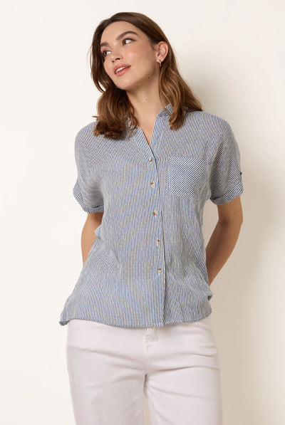 Navy - Stripe Button Front Shirt by Blue Vanilla