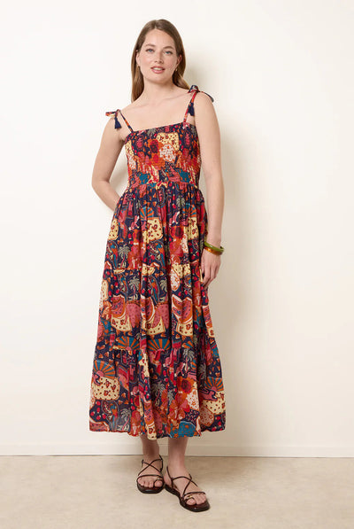 Navy - Bold Print Shirred Waist Dress by Blue Vanilla