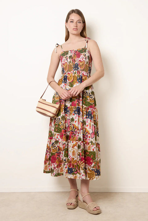 Bold Print Shirred Waist Dress by Blue Vanilla