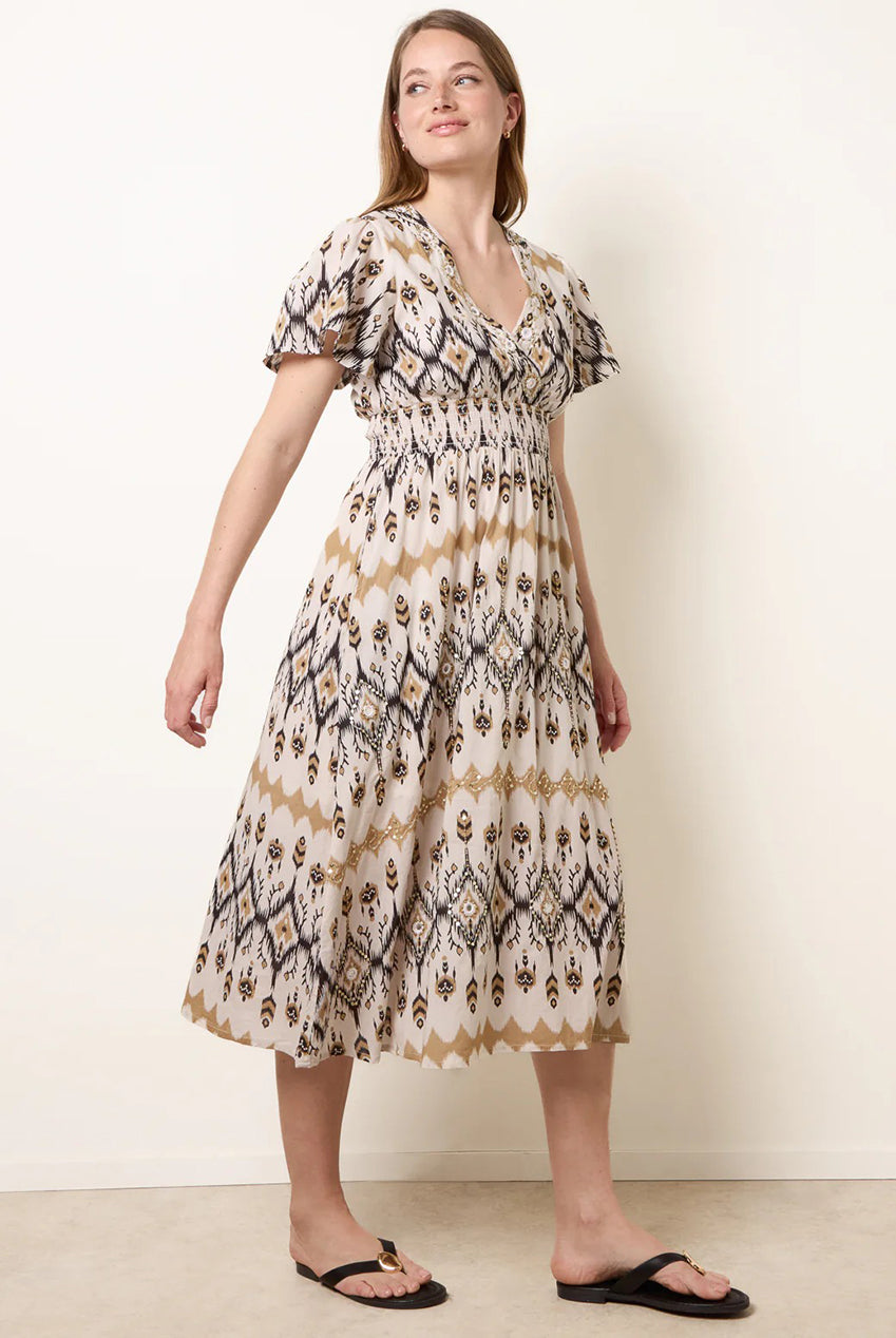 Embroidered Wrap Front Midi Dress BV269803001