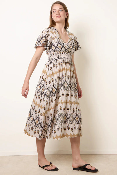 Stone - Embroidered Wrap Front Midi Dress by Blue Vanilla