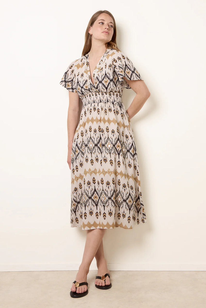 Embroidered Wrap Front Midi Dress BV269803001