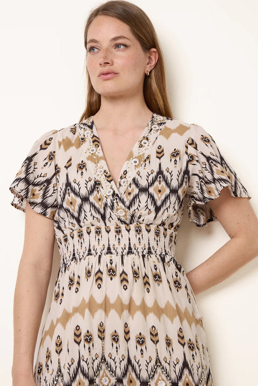 Embroidered Wrap Front Midi Dress BV269803001