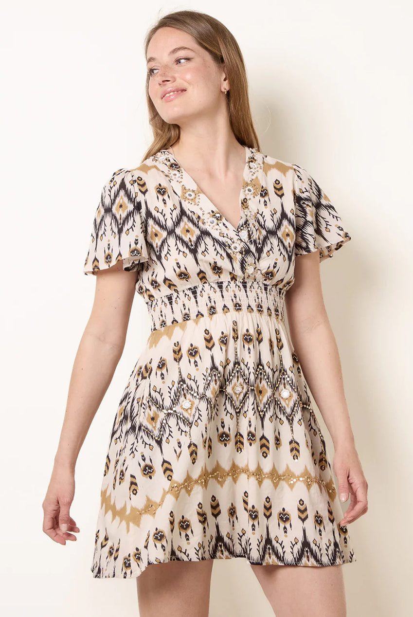 Embroidered Wrap Front Mini Dress BV269804001
