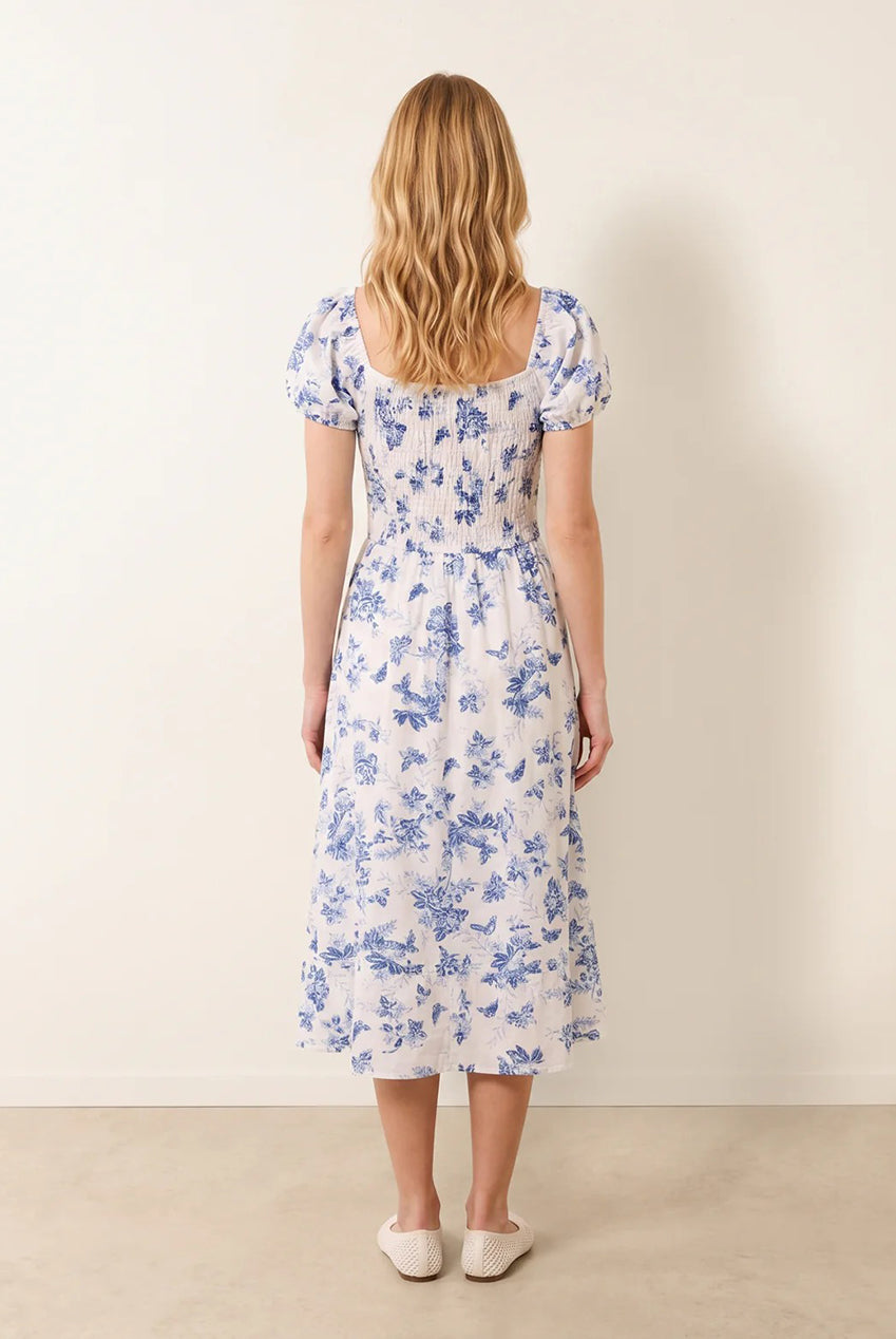 Off The Shoulder Puff Sleeve Shirred Print Dress BV269805069