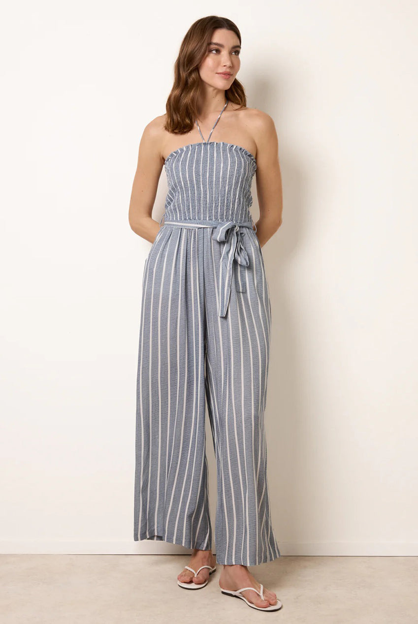 Bardot Tie Neck Pinstripe Jumpsuit BV269807018