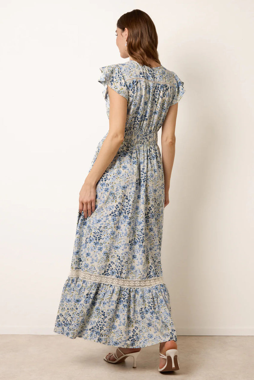 Ditsy Floral Print Shirred Waist Button Front Maxi Dress BV269812002
