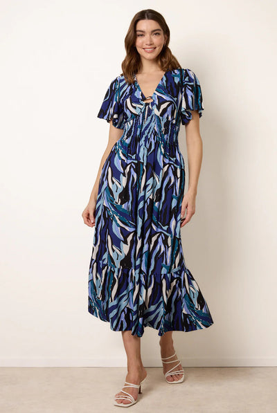 Navy - Ring Detail Printed Dress by Blue Vanilla