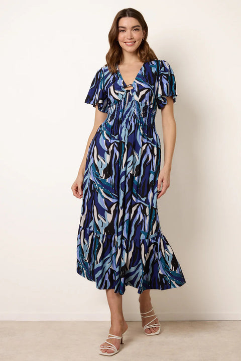 Ring Detail Printed Dress by Blue Vanilla
