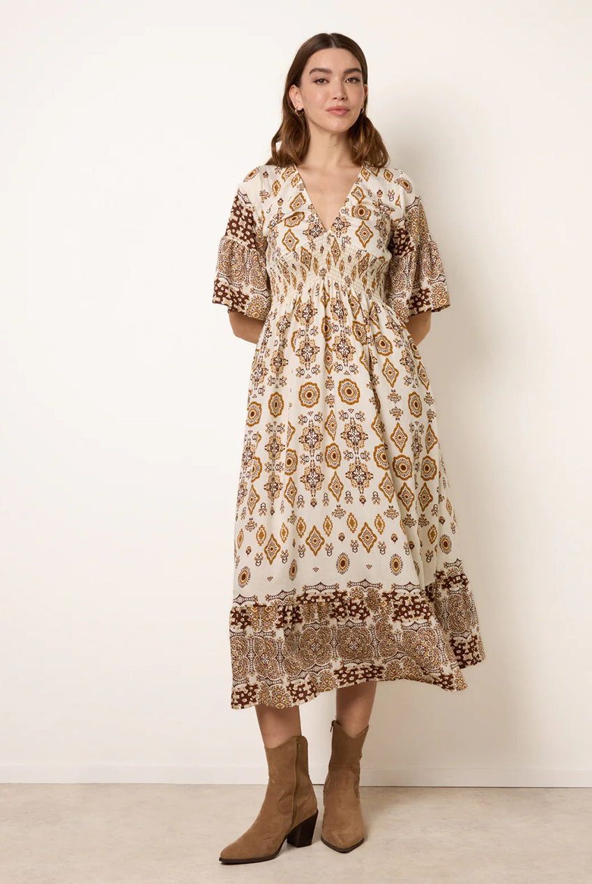 V Neck Border Print Dress BV269835025