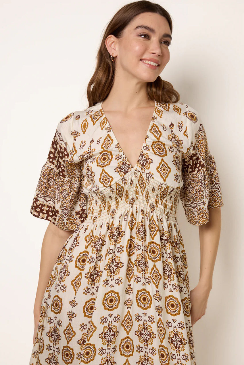 V Neck Border Print Dress BV269835025