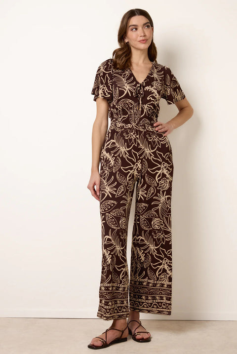 Tropical Print Shirred Waist Elasticated Round Neck Jumpsuit by Blue Vanilla