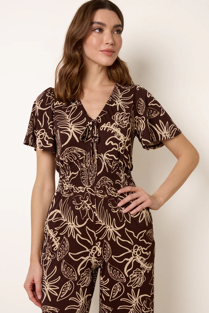 Tropical Print Shirred Waist Elasticated Round Neck Jumpsuit BV269837025