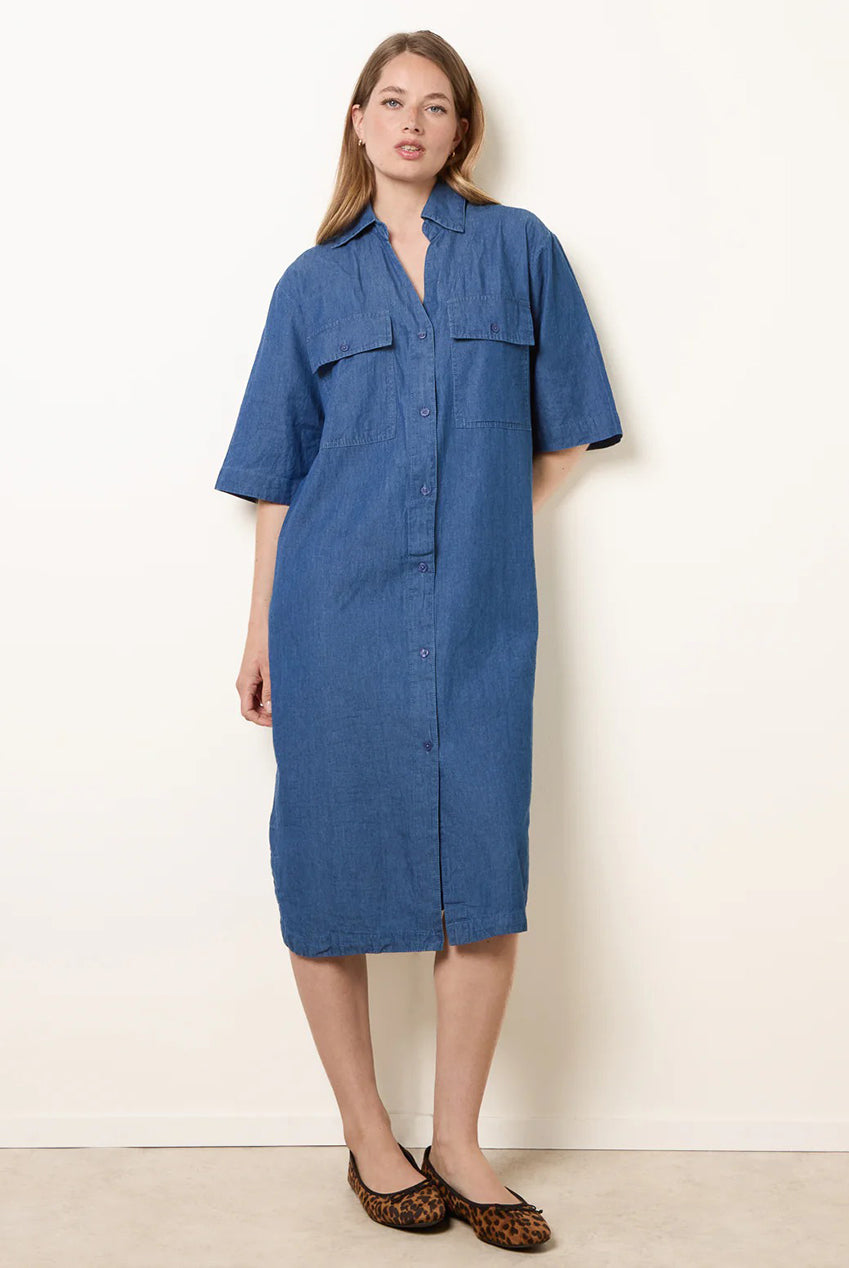 Button Front Denim Shirt Dress BV269866018